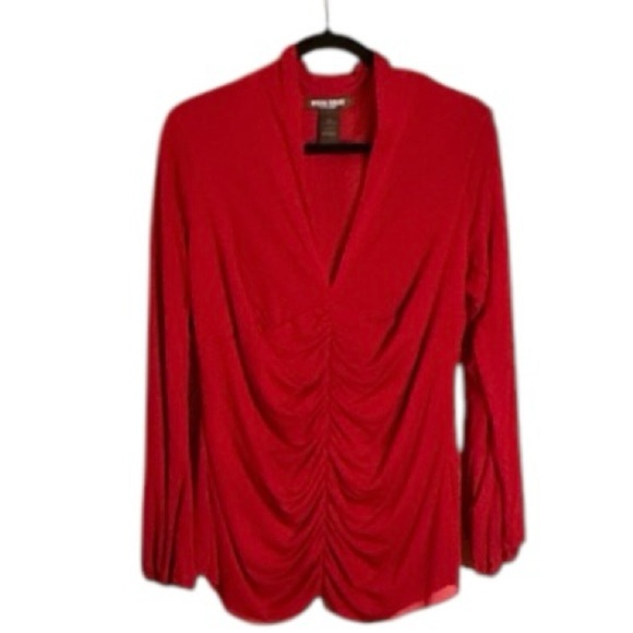 Bisou Bisou Ruched Red Women's Top 1X - Picture 1 of 2